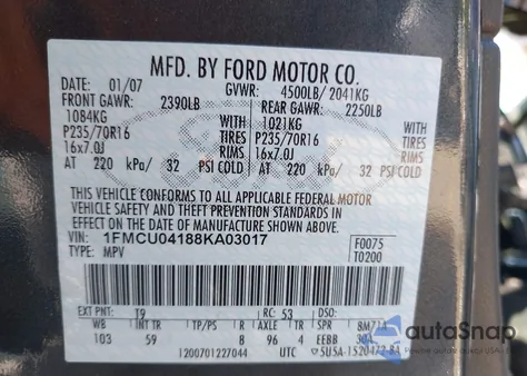 2008 Ford Escape Limited from USA, damaged, VIN 1FMCU04188KA03017